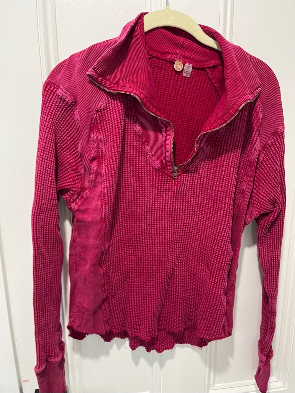 Free People Magenta Waffle-Knit Half-Zip Pullover